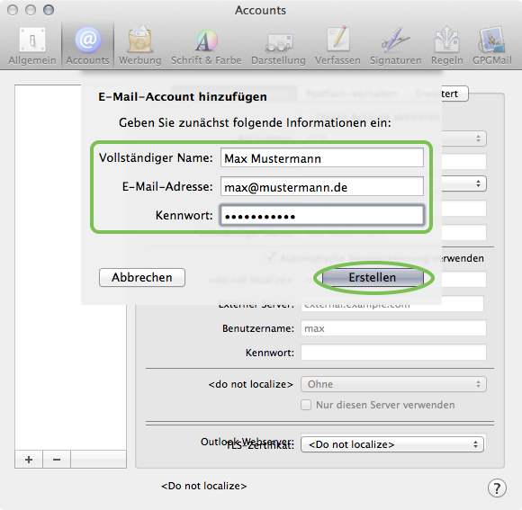mayart Apple Mail EMailKonto einrichten